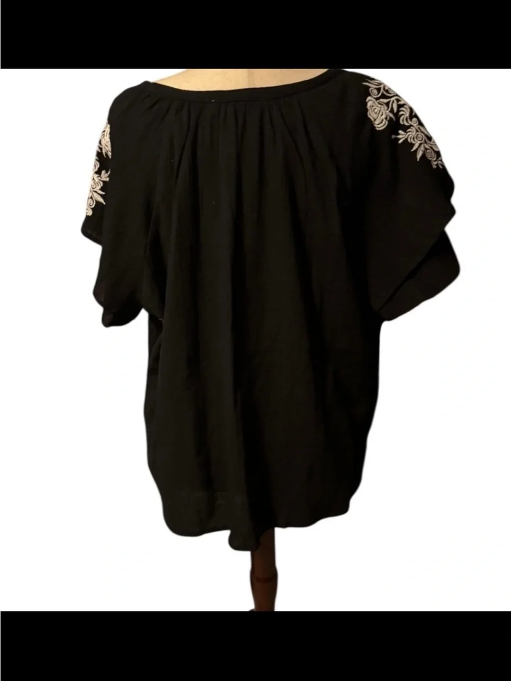 Allison Daley Black Top with White Embroidery, Sz XL, NWT